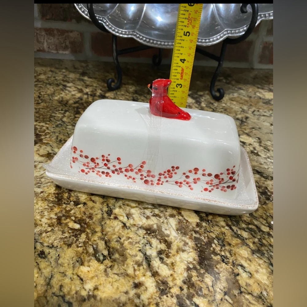 Potters Studio Cardinal and japanese cherry blossom covered butter dish new! - Picture 7 of 7